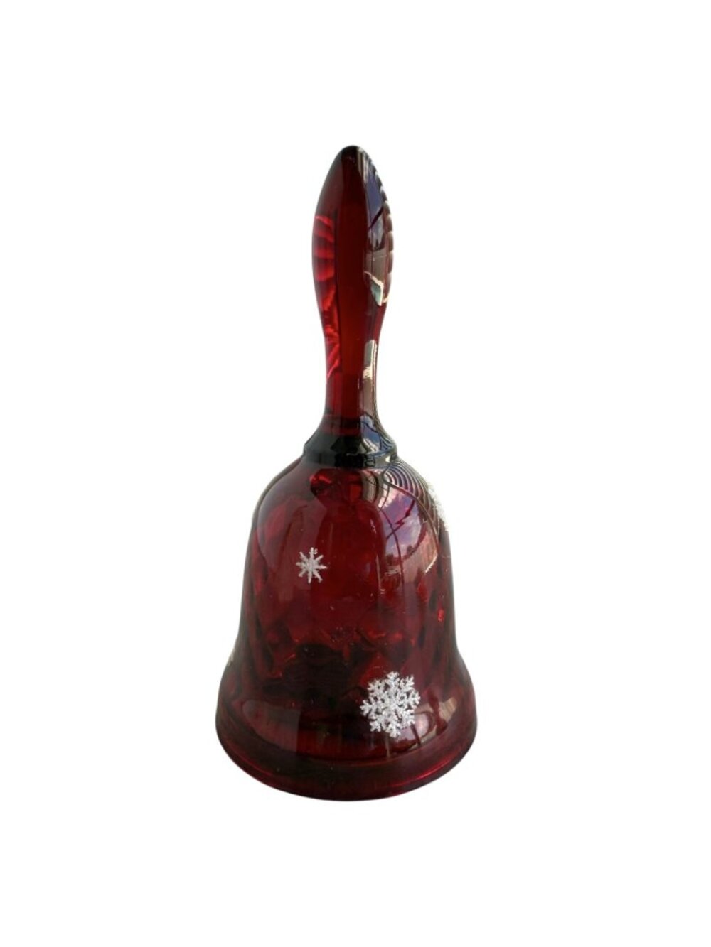 Fenton Festi-Bell Glass Red Hand Painted Snowflakes Christmas Musical Bell 4.5” - Picture 2 of 9